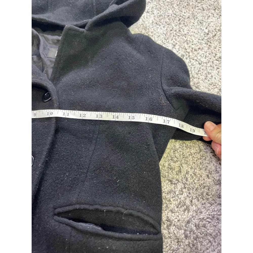 Marvin‎ Richards Black Hooded 100% Wool Overcoat Button Front USA Womens Medium